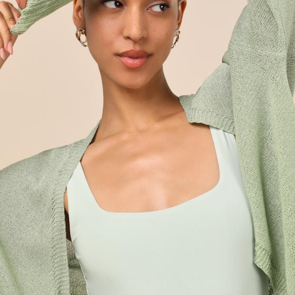 Lulus Clean Aesthetic Sage Green Knit Cardigan Sweater - Size M